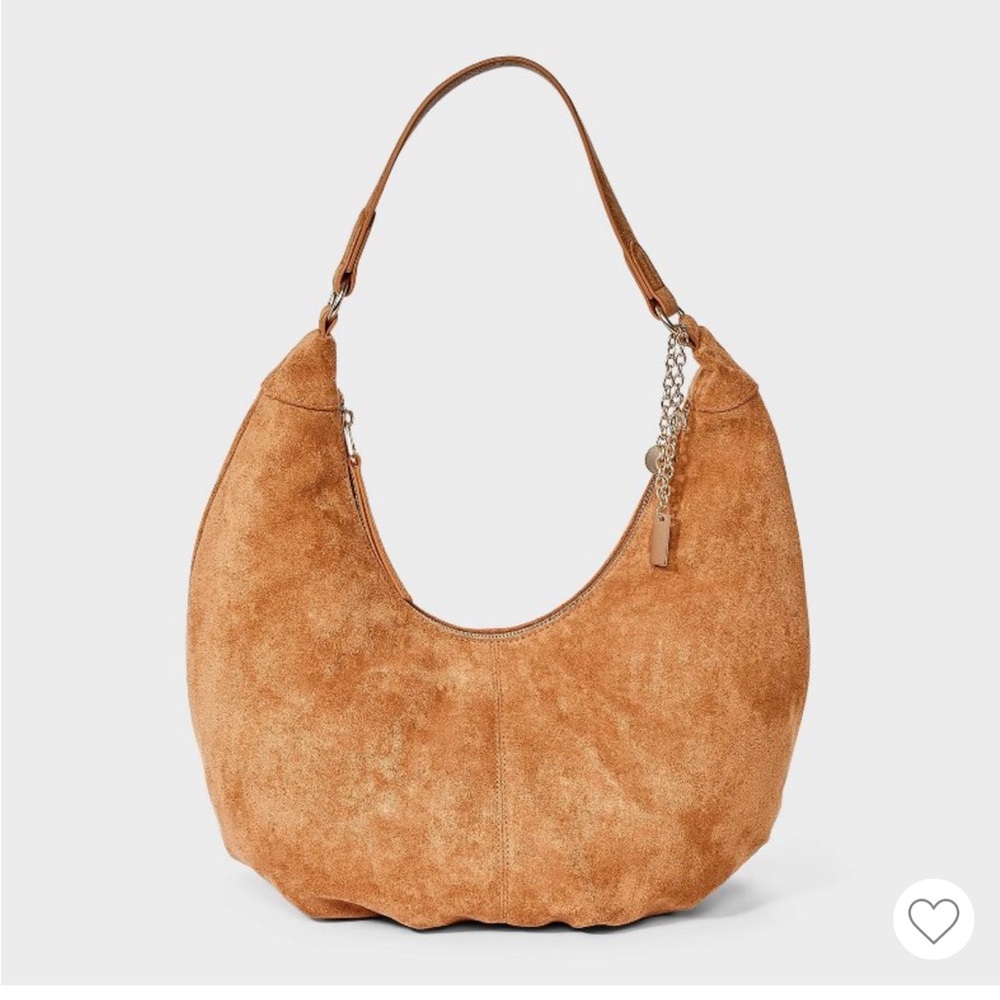 Universal Thread Crescent Shoulder Bag, Suede, gold accents and charms